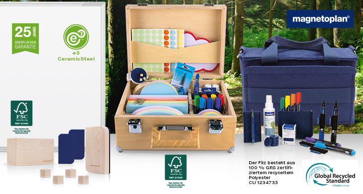 magnetoplan®-Produkte aus FSC®-Holz und Produkte die GRS-zertifiziert sind.