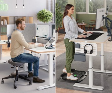 Mann und Frau an ergonomischen Arbeitsplätzen.