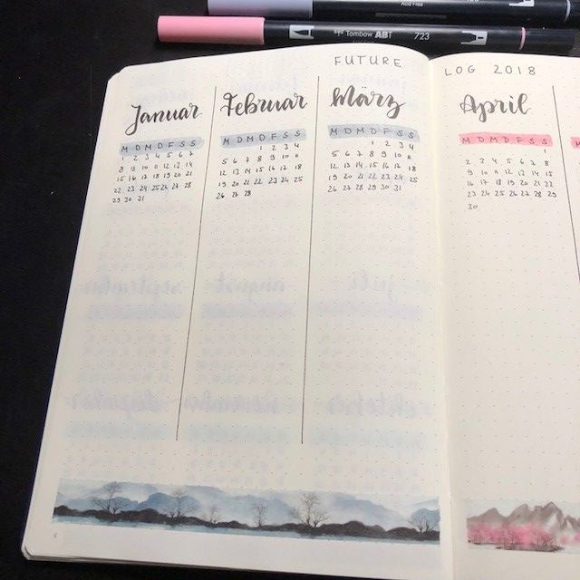 Notizbuch zeigt eine Seite mit einem Future Log.