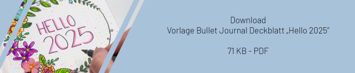 Downloadvorlage für ein Bullet Journal Deckblatt mit dem Motiv Hello 2025