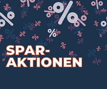 "Sparaktionen" und Prozente vor blauem Hintergrund.