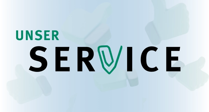 Auf blauem Hintergrund steht "Unser Service"