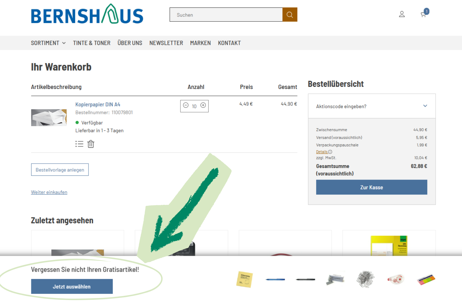 Abbildung eines Beispielwarenkorbs