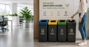 Abfallmanagement im Büro: Entdecken Sie clevere Lösungen für Papierkörbe, Mülltrennung, Wertstoffsammler und Müllbeutel. Jetzt Produkte für mehr Ordnung und Sauberkeit bei Blum entdecken.