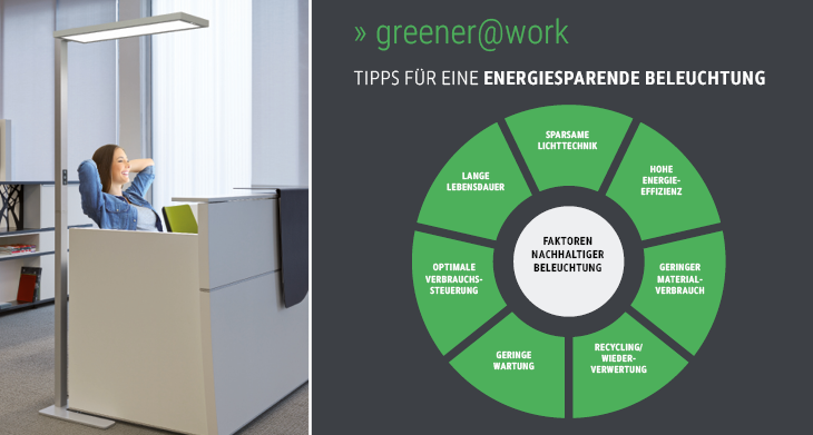 Frau entspannt am Schreibtisch unter MAUL-Leuchte.