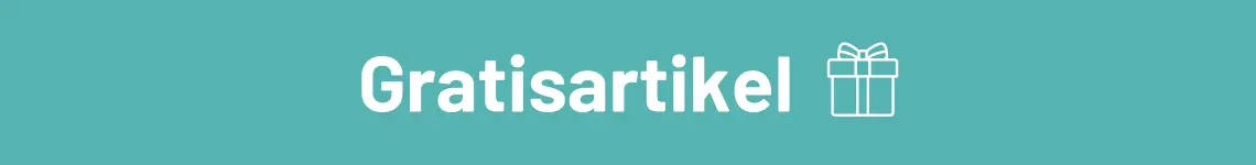 Türkises Banner mit Aufschrift "Gratisartikel" und Geschenk-Icon
