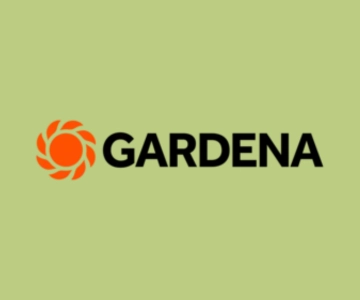 Gardena Logo auf grünem Hintergrund.