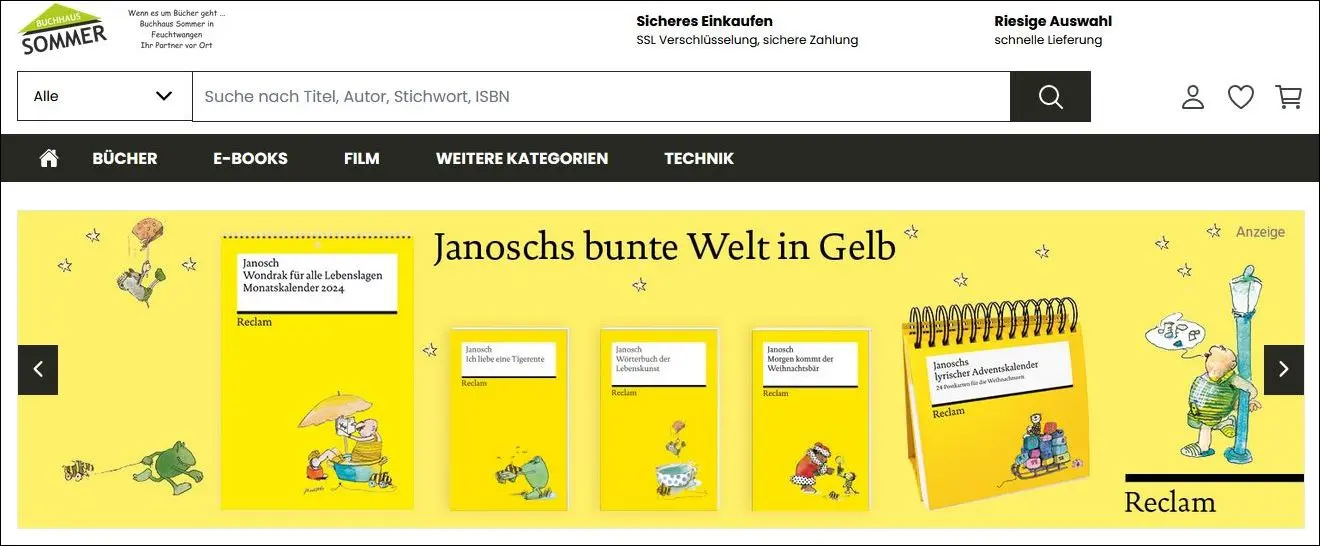 Screenshot vom Buchshop der Fa. Sommer in Feuchtwangen
