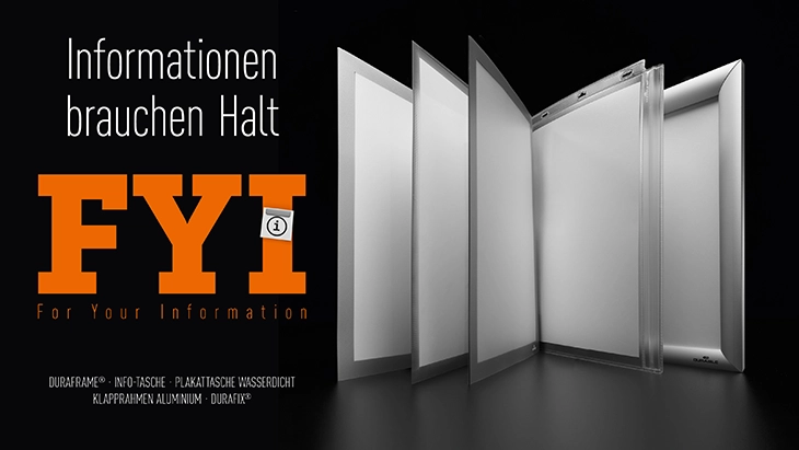 Verschiedene DURABLE Rahmenlösungen für professionelle Informationsdarstellung.