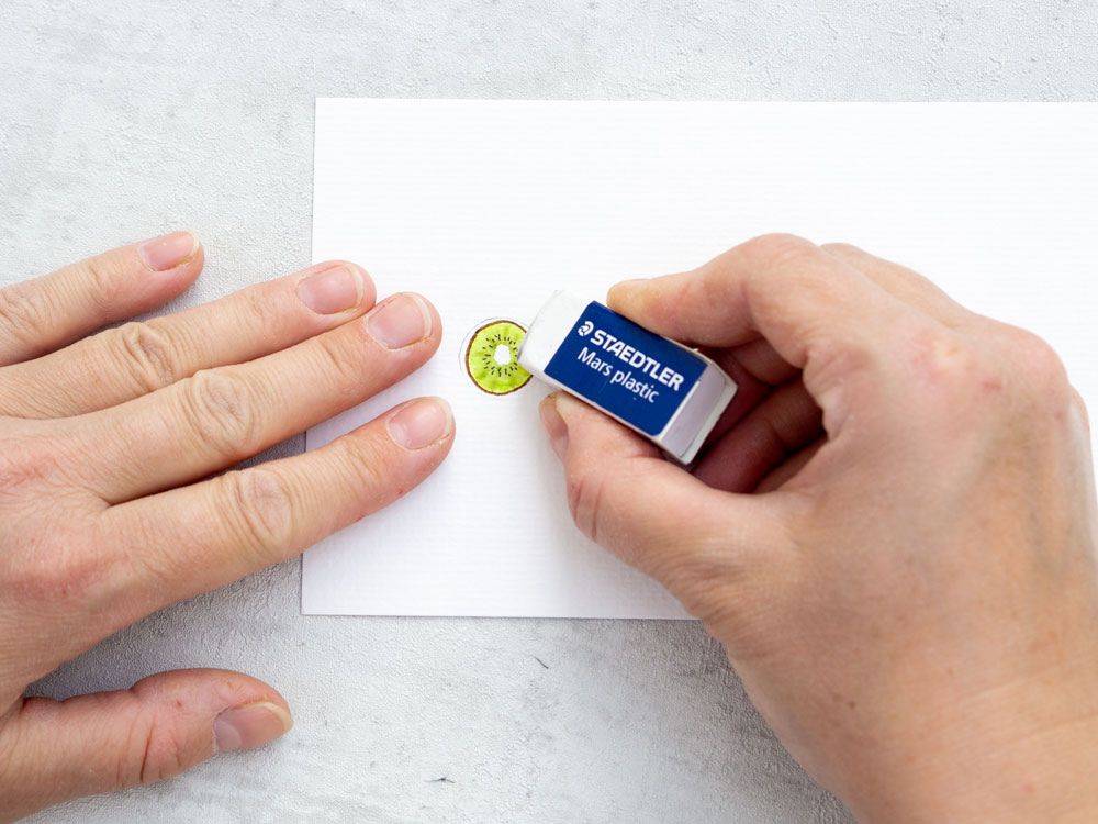 Radiergummi entfernt Hilfslinien von Kiwi-Zeichnung