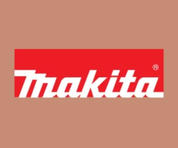 Logo Makita vor braunem Hintergrund.