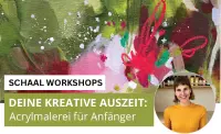 Buntes Bild und Text "Deine kreative Auszeit: Aquarell für Anfänger"