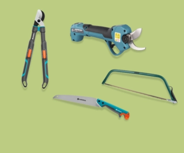 Gartensägen vor grünem Hintergrund.