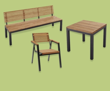 Gartenmöbel auf grünem Hintergrund.