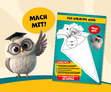 Abbildung einzelner Seiten Bastelbogens und Störer "Mach mit"