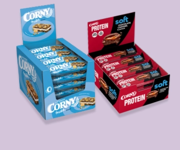 Müsliriegel auf lila Hintergrund