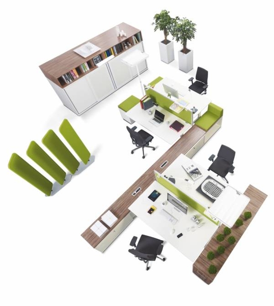 Grafisches Bild aus der Vogelperspektive auf ein Büro.