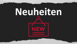 Das Wort "Neuheiten" mit einem Schild Icon mit der Aufschrift NEW