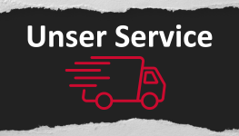 Die Wörter "Unser Service" mit einem Lastkraftwagen Icon.