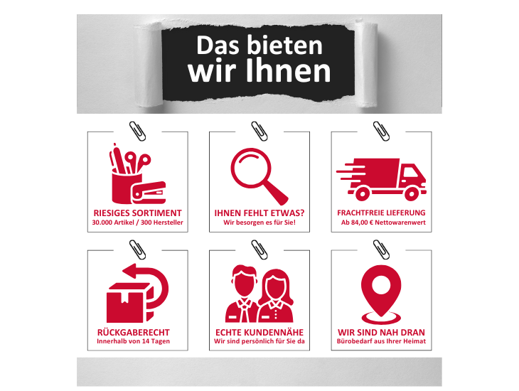 Übersichtliche Darstellung mit Piktogrammen zum Thema Das bieten wir Ihnen