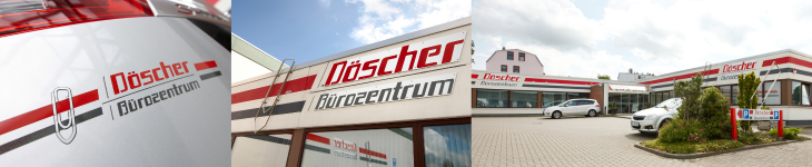 Ausschnitte vom Firmengebäude mit Döscher Bürozentrum Logo