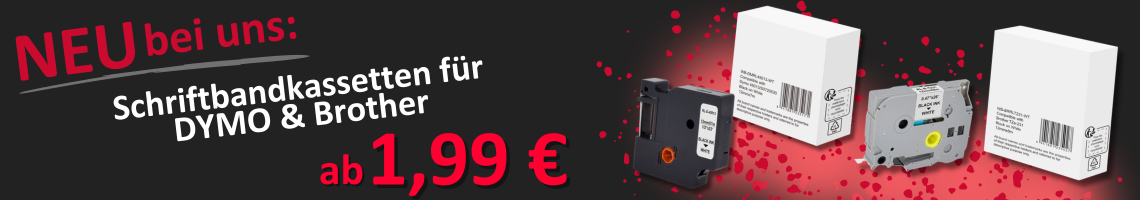 Banner Neu bei uns: Schriftbandkassetten für DYMO & Brother ab 1,99 €