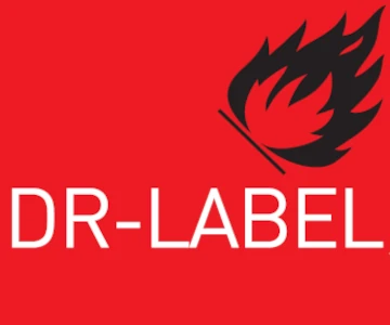 DR-Label mit einem Flammen Icon