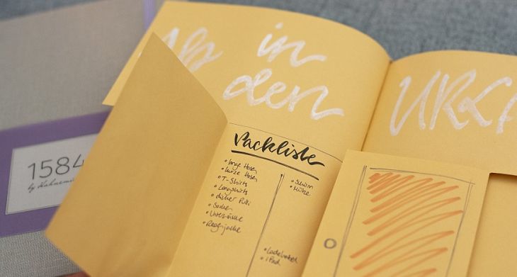 Geöffnete Urlaubsseite im Journal mit Packliste und Handlettering