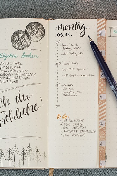 Montagseintrag im Bullet Journal mit Terminplan und To-do-Liste