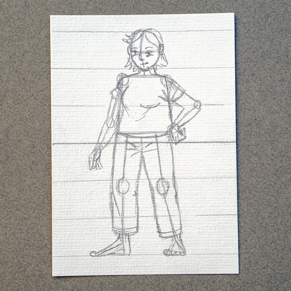 Mit Bleistift gezeichnete Figur