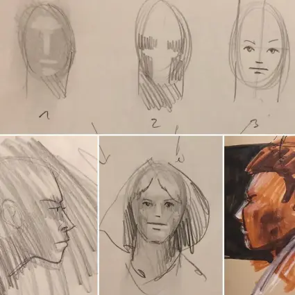 Licht- und Schatten-Studie eines menschlichen Kopfes in einem Hahnemühle-Skizzenbuch von Jens Hübner.