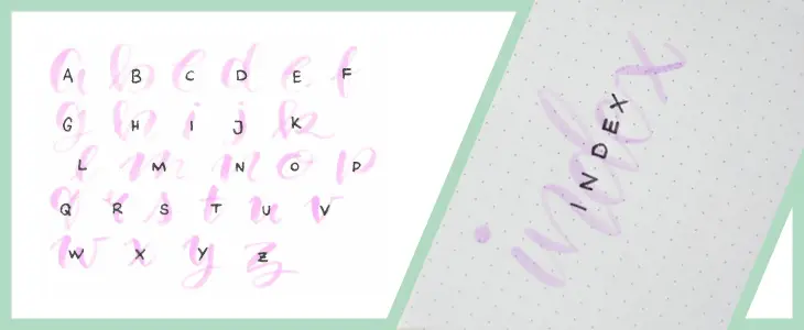 Grafik eines Handlettering-Alphabets mit Brushlettering und serifenloser Schrift.