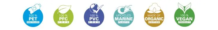 Verschiedene Logos und Siegel zum Thema Umweltschutz der Schulrucksackmarke coocazoo
