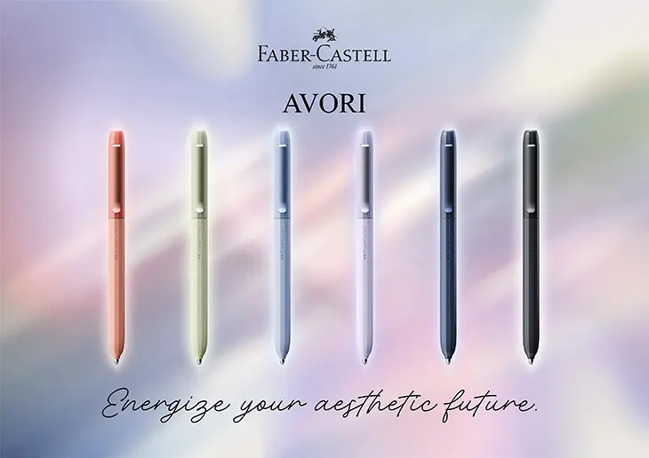 Collage verschiedenfarbiger Kugelschreiber Avori von Faber-Castell