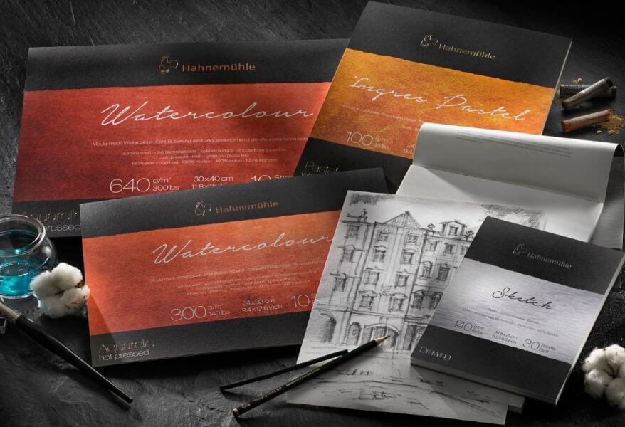 Verschiedene Künstlerpapiere für Aquarell, Watercolour, Pastell und Zeichnung von Hahnemühle.