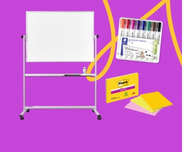 Moderationsmaterial auf lila Hintergrund