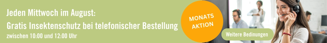 Jeden Mittwoch im August 2025: zwischen 10:00 und 12:00 telefonisch bestellen für einen Gratisartikeö