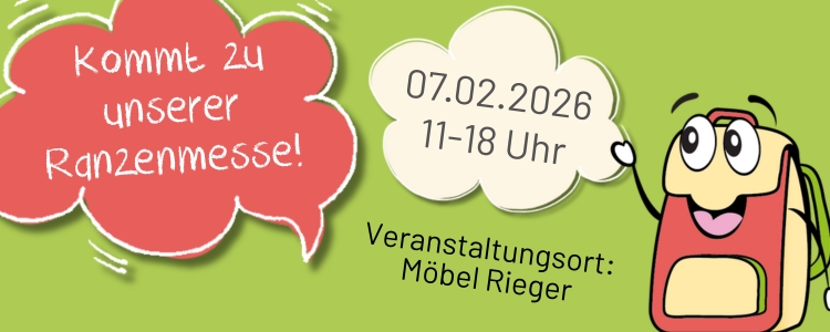 Banner zur Bewerbung der Ranzenmesse von Seel am 07.02.2026