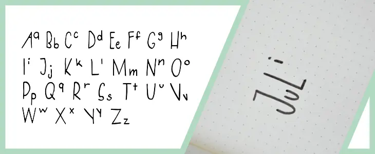 Grafik eines Handlettering-ABCs mit höhenversetzten Druckbuchstaben. 