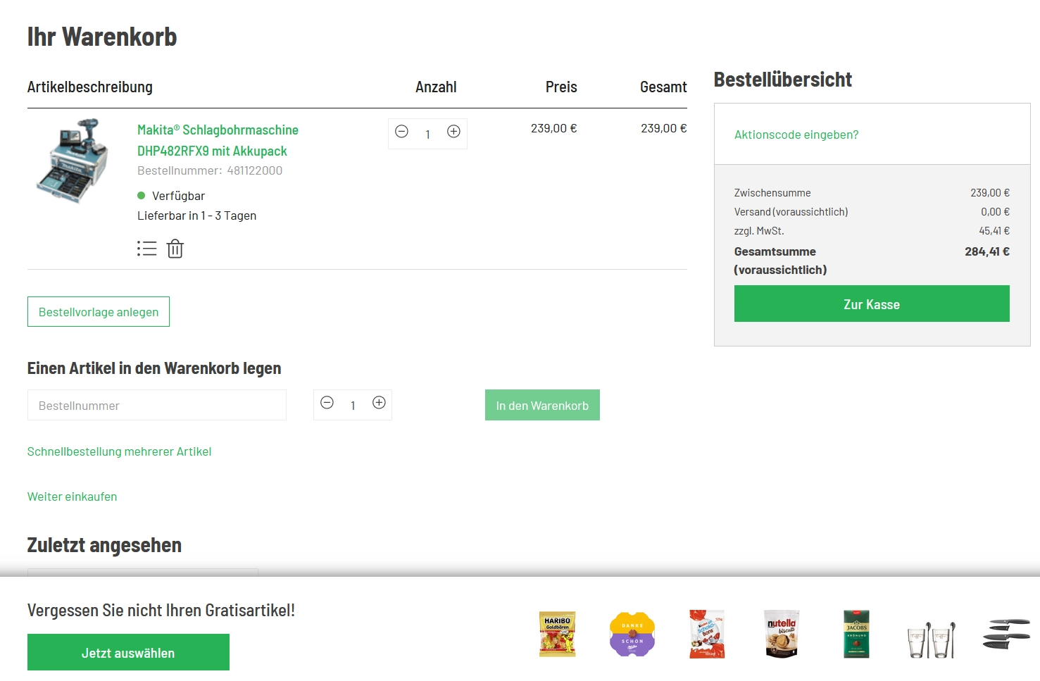 Abbildung eines Beispielwarenkorbs