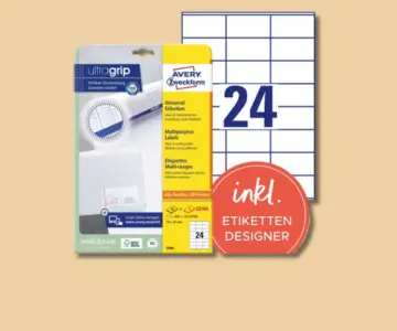 Etiketten von Avery Zweckform auf cremefarbenen Hintergrund