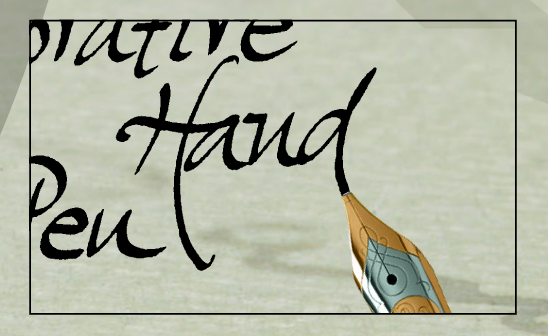 Ein Blatt Papier, wo die Schrift mit dem Füller geschrieben ist. Das Wort "Hand" ist hervorgehoben.