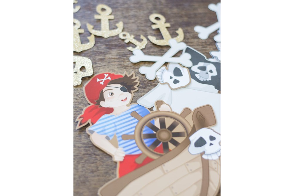 Detailaufnahme der Elemente des Schultüten Motivs Pirat.