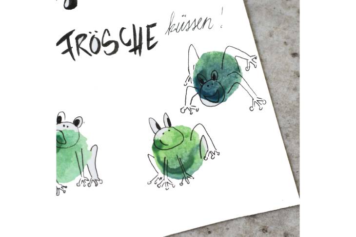 Grüne Stempelabdrücke werden in Frösche verwandelt.
