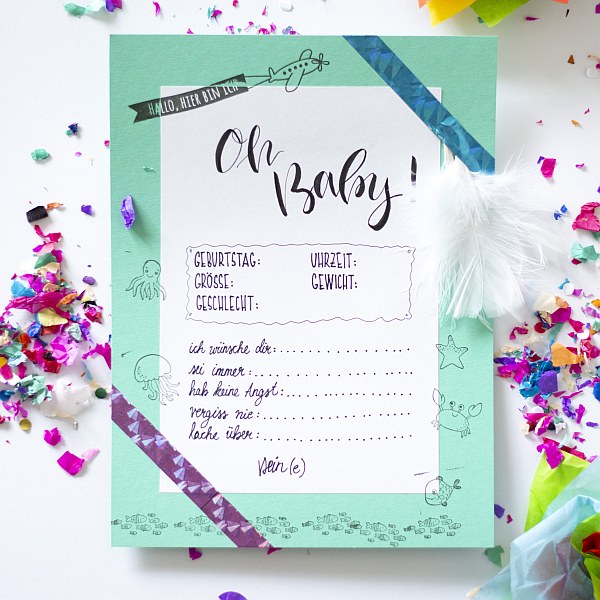 Oh Baby! – Ratespielkarte für eine Babyparty, um Wünsche auszufüllen