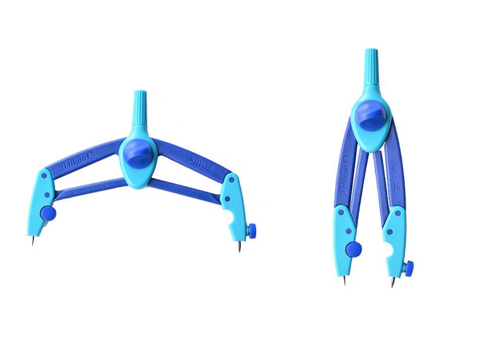 Produktbild: Man sieht den Schulzirkel griffix von Pelikan in zwei unterschiedlichen Einstellungen.