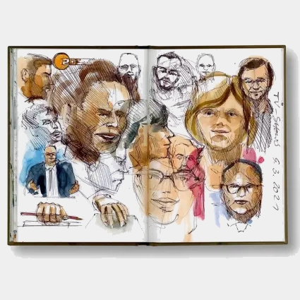 Bunte Skizzen von Menschenköpfen und Gesichtern in einem Hahnemühle-Skizzenbuch von Jens Hübner.