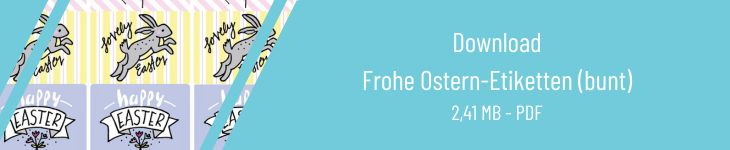 Downloadbanner mit Bildvorschau und dem Text „Download Frohe Oster-Etiketten (bunt).