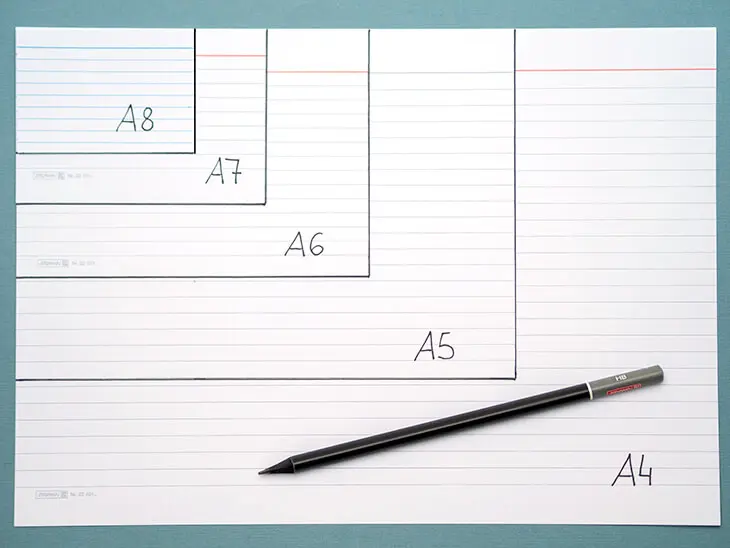 (Übersicht der Karteikartenformate von BRUNNEN, A4 bis A8. Foto: Johanna Rundel