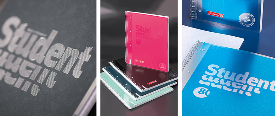 Fotocollage mit drei Bildern unterschiedlicher Collegeblöcke der Serie Student der Marke Brunnen.